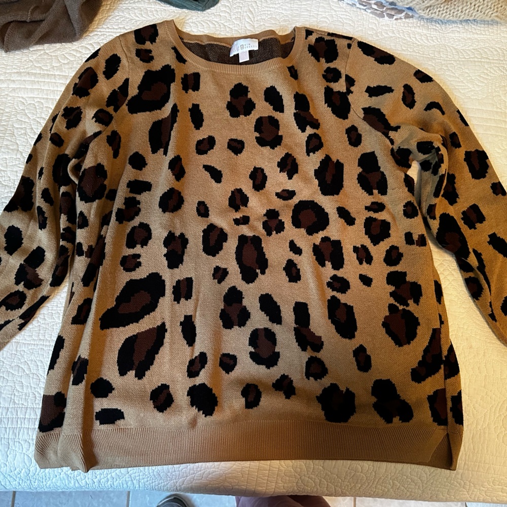 Belle by Kim Gravel Tan and Black Leopard Print Sweater